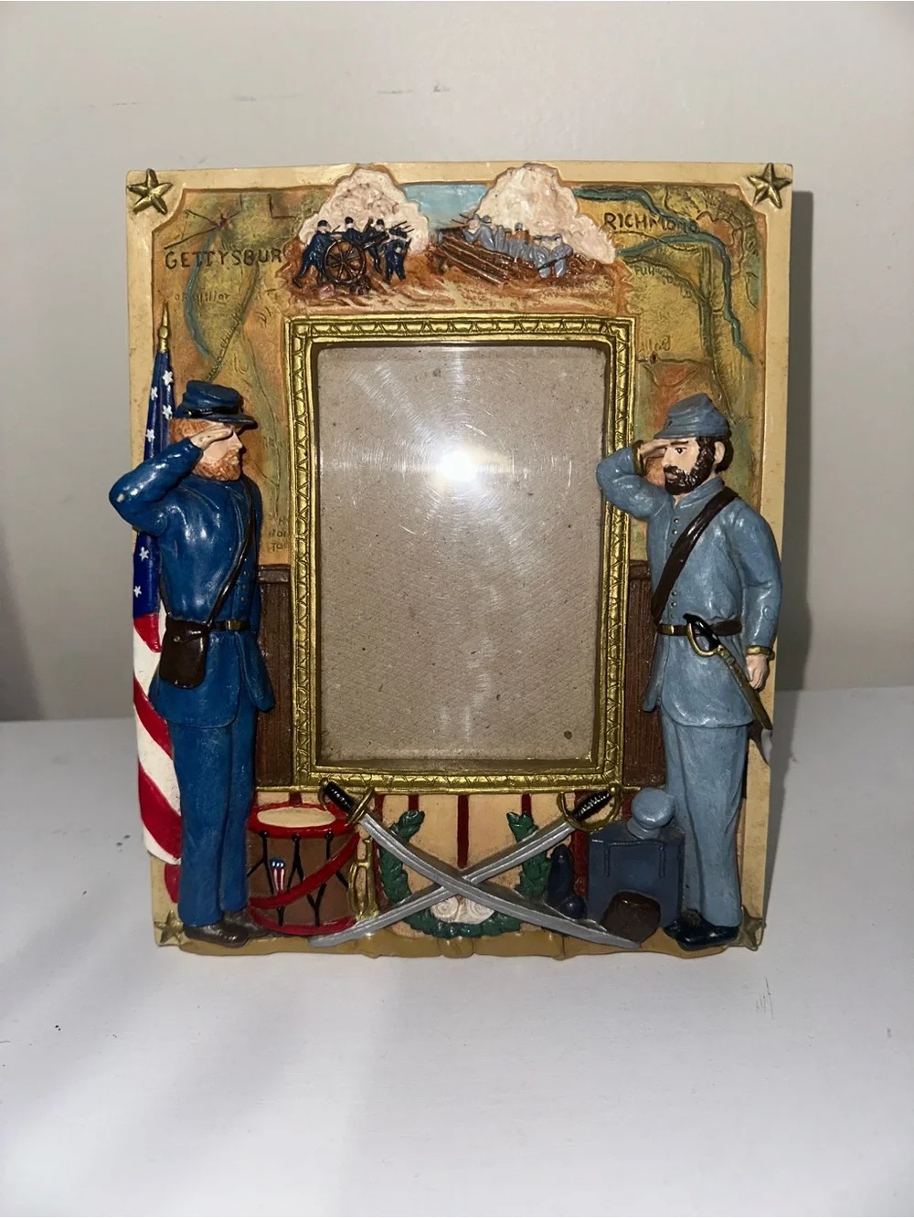 Antique-Style Civil War Souvenir Photo Frame - Blue & Tan